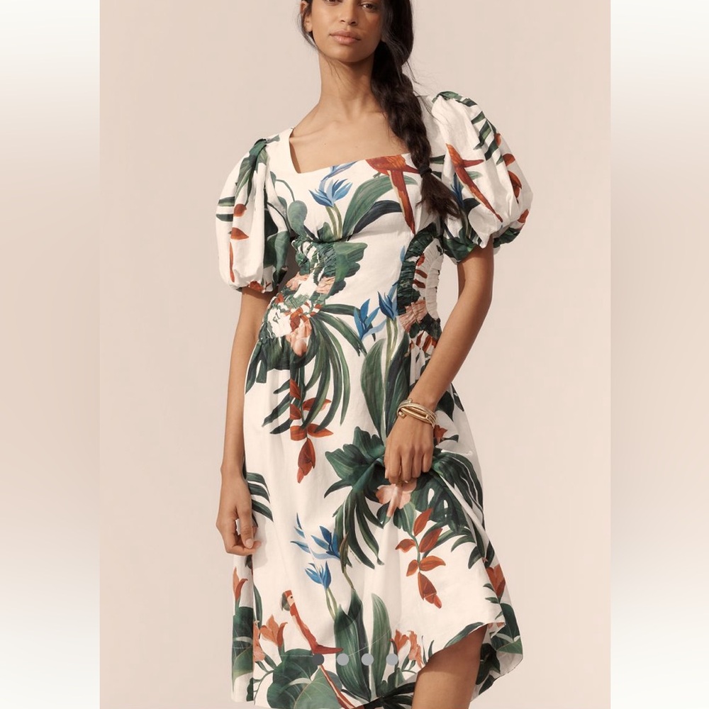 New FARM Rio Midnight Macaw Fiesta Midi Dress